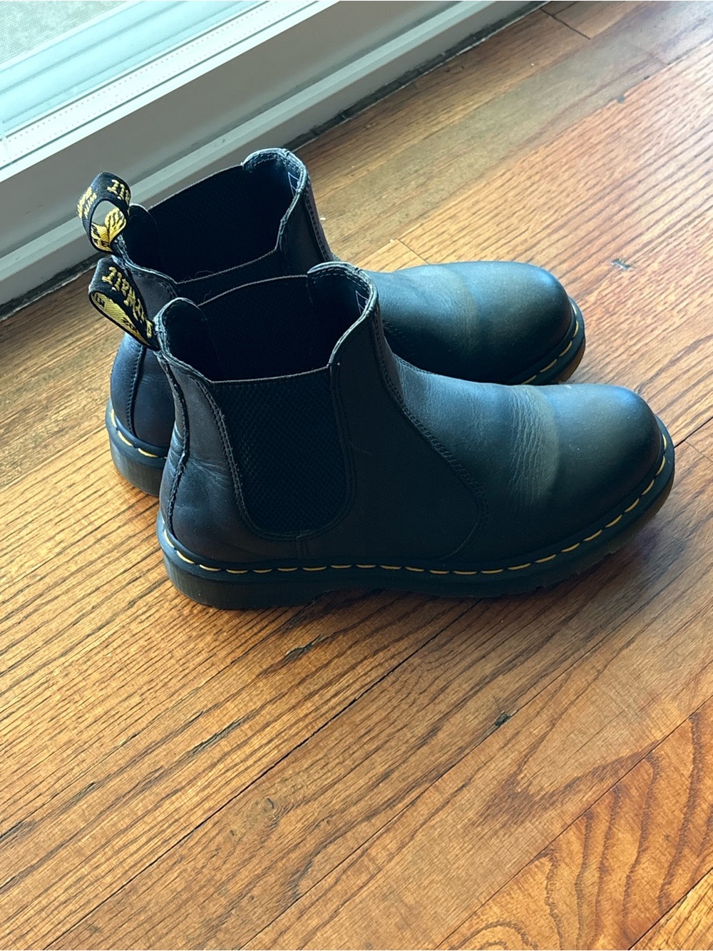 Dr. Martens Black Chelsea Ankle Boots with Yellow Stitching
